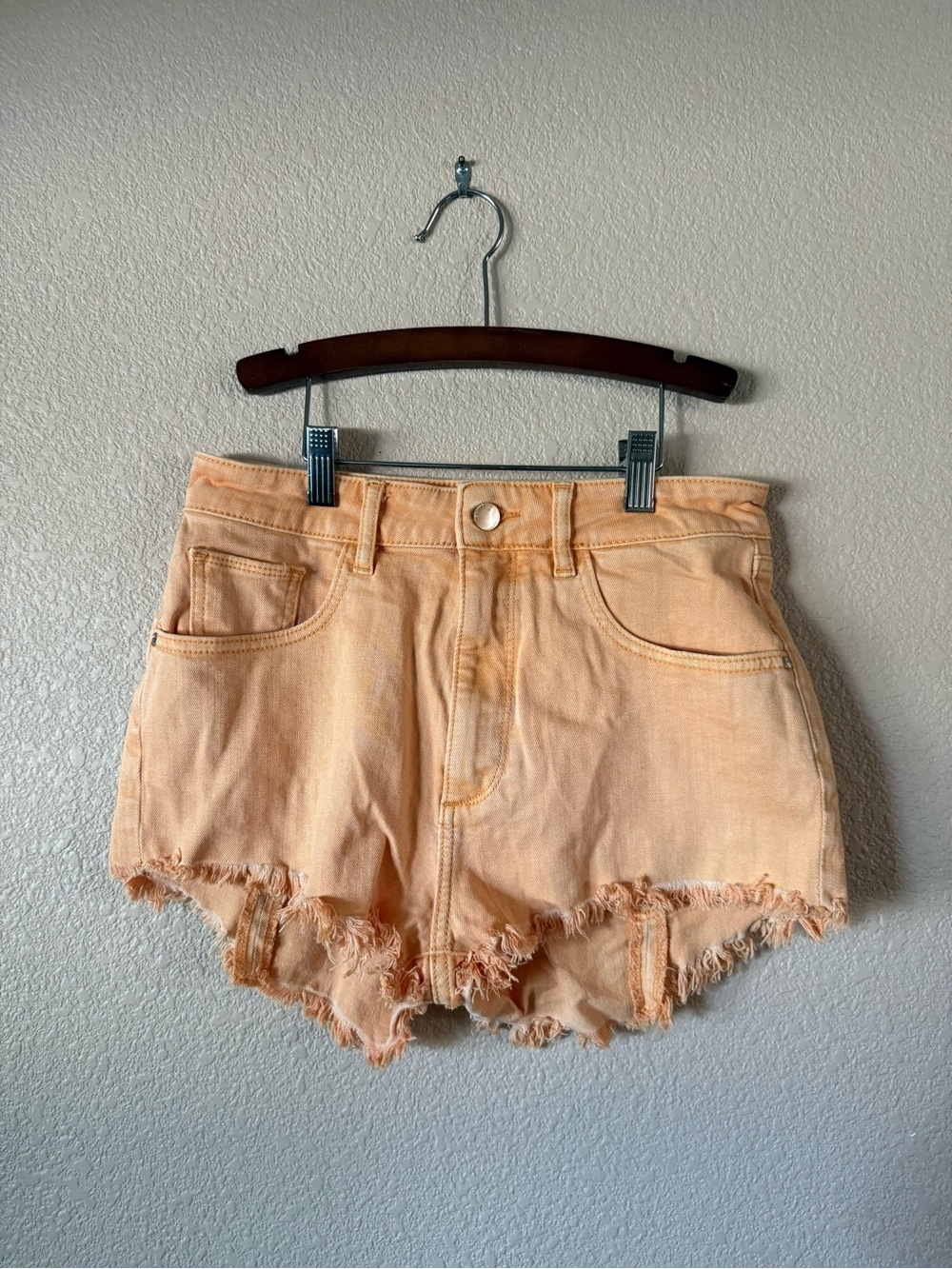 DL1961 Orange/Peach-Toned Frayed Denim Shorts